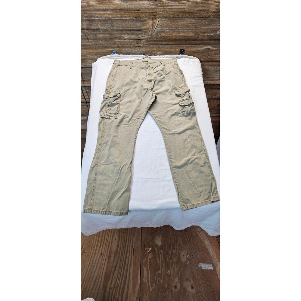 Wrangler Mens Cargo Pants Khaki Tan Cotton Straight Leg 70BRWS7 38x32